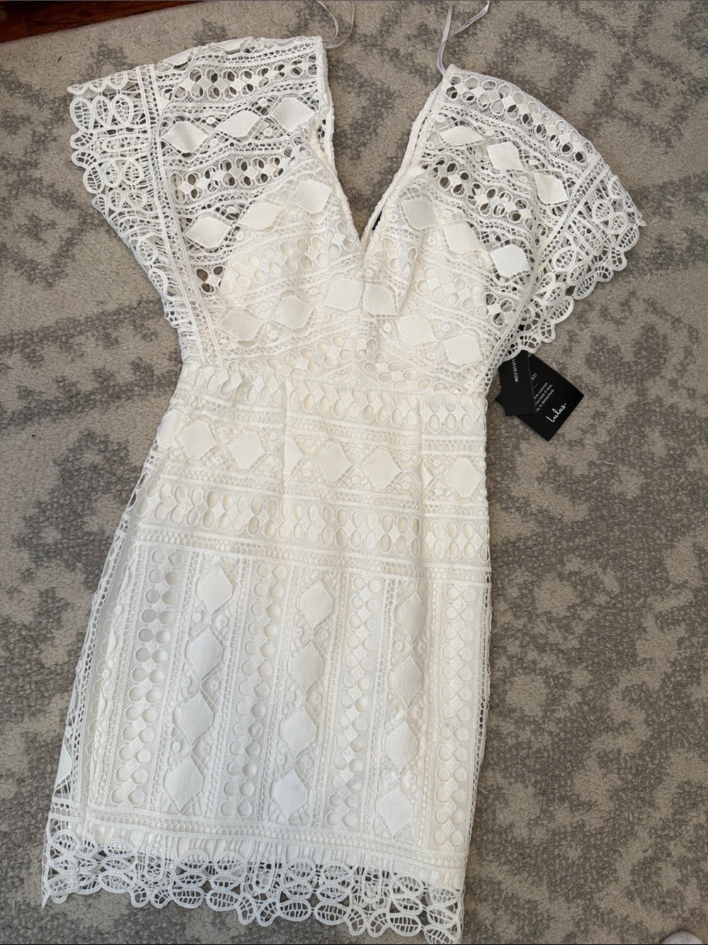 Lulu's White Lace V-Neck Mini Dress